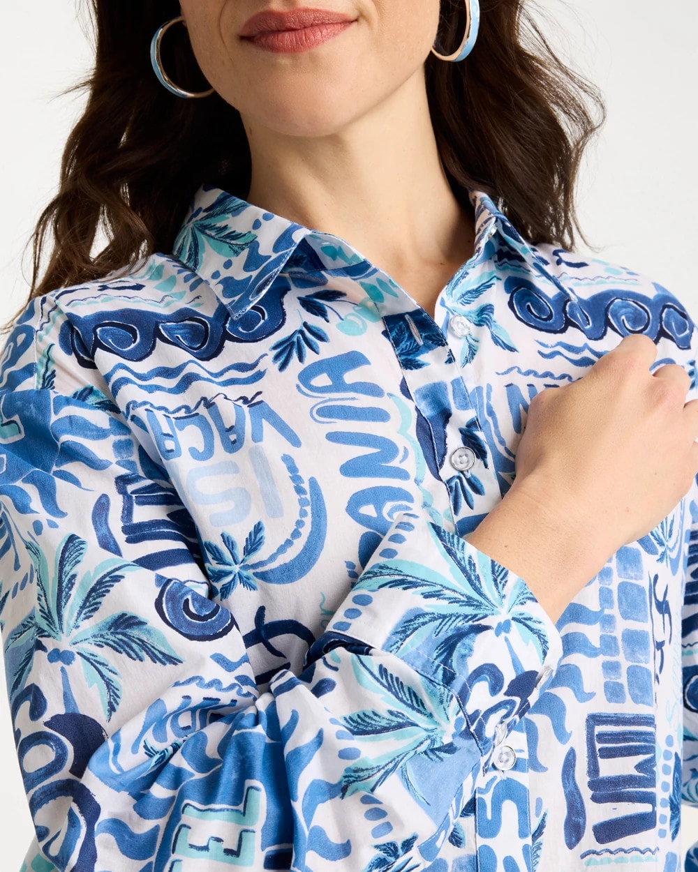 Chico's Value - Cotton Voile Collared Beach Shirt Bondi Blue