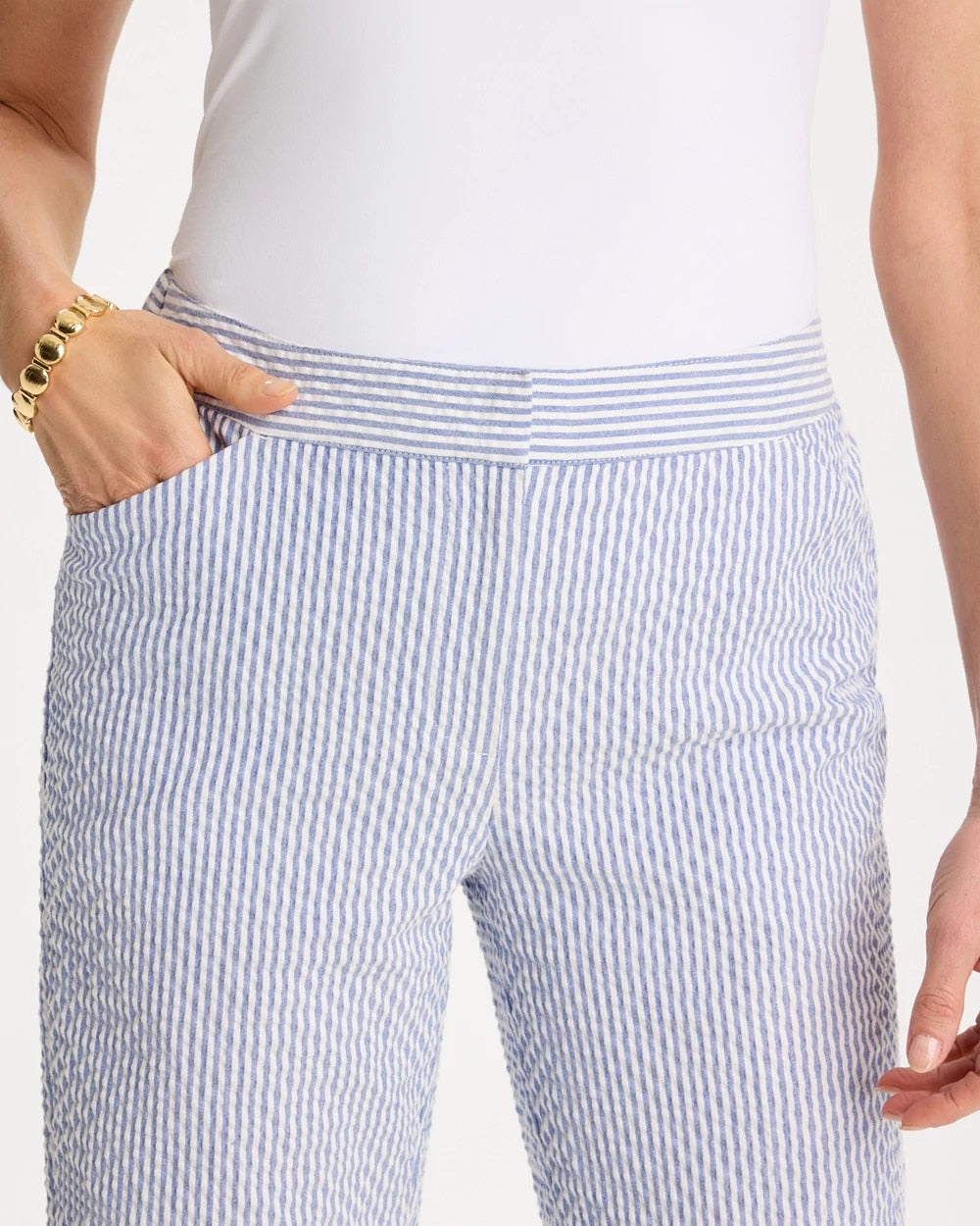 Chico's Popular - Striped Seersucker Straight Ankle Pants Blue
