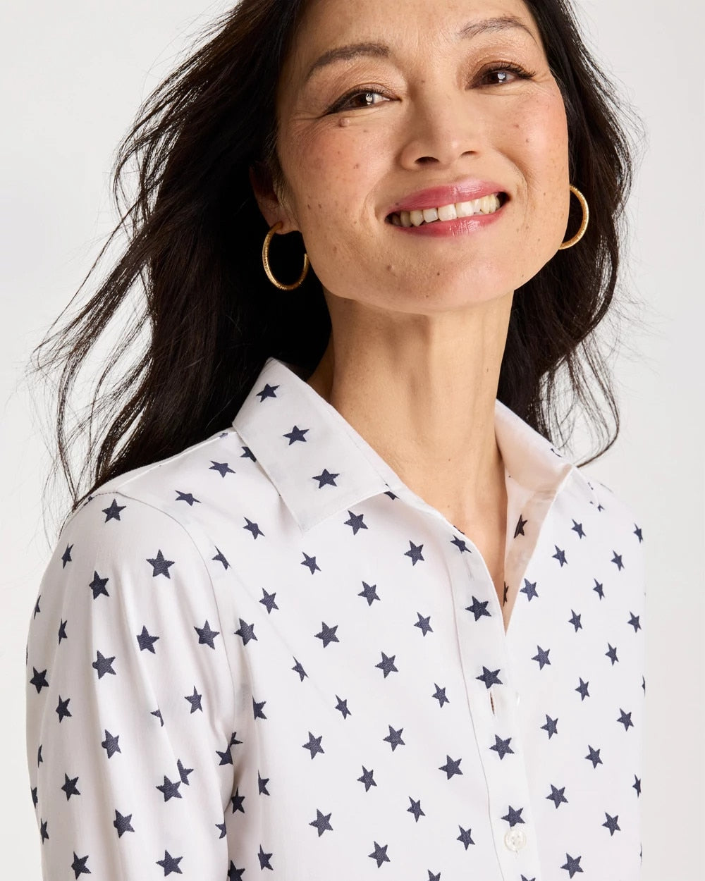 Chico's Best Seller - No Iron™ Stretch Jacquard Stars Shirt Passport Blue