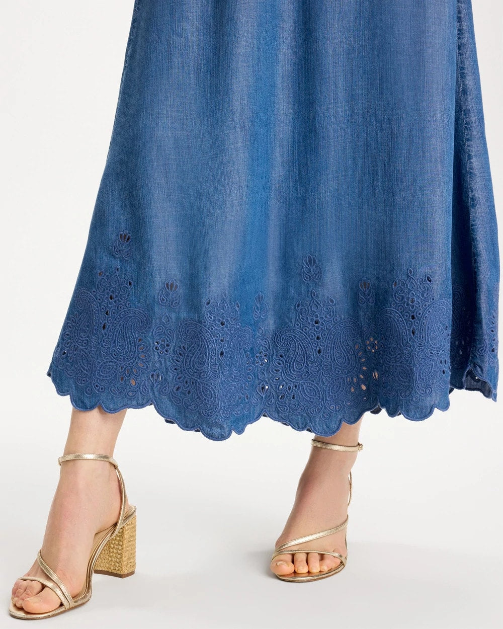 Chico's Classic - Indigo Twill Embroidered Hem Skirt Pearl Indigo