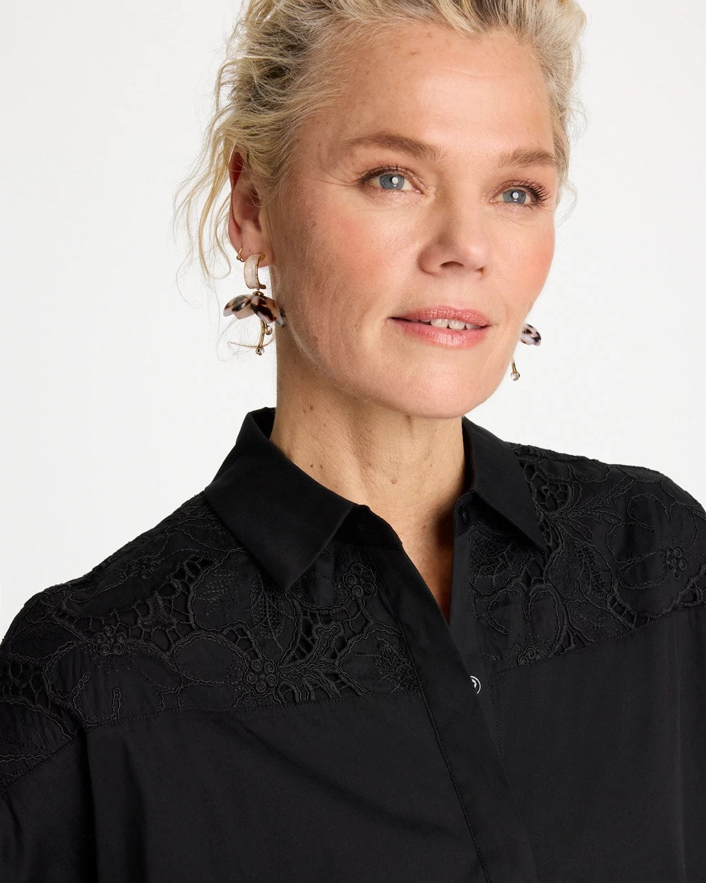 Chico's Exclusive - Popover Embroidered Poplin Dress Black