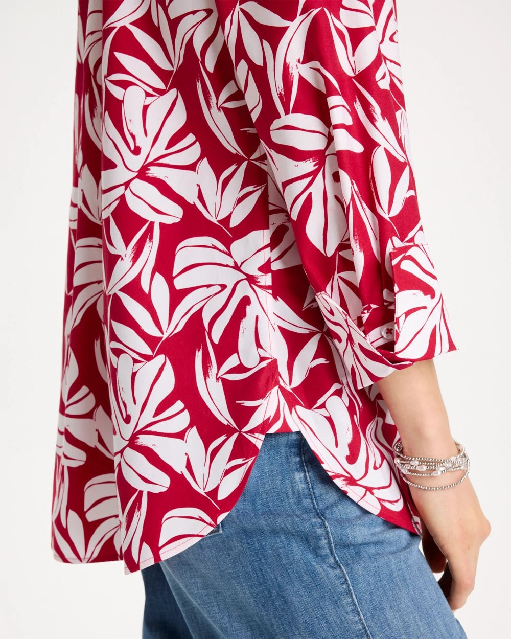 Chico's Classic - No Iron™ Stretch Palm Print Shirt Cherry Lush