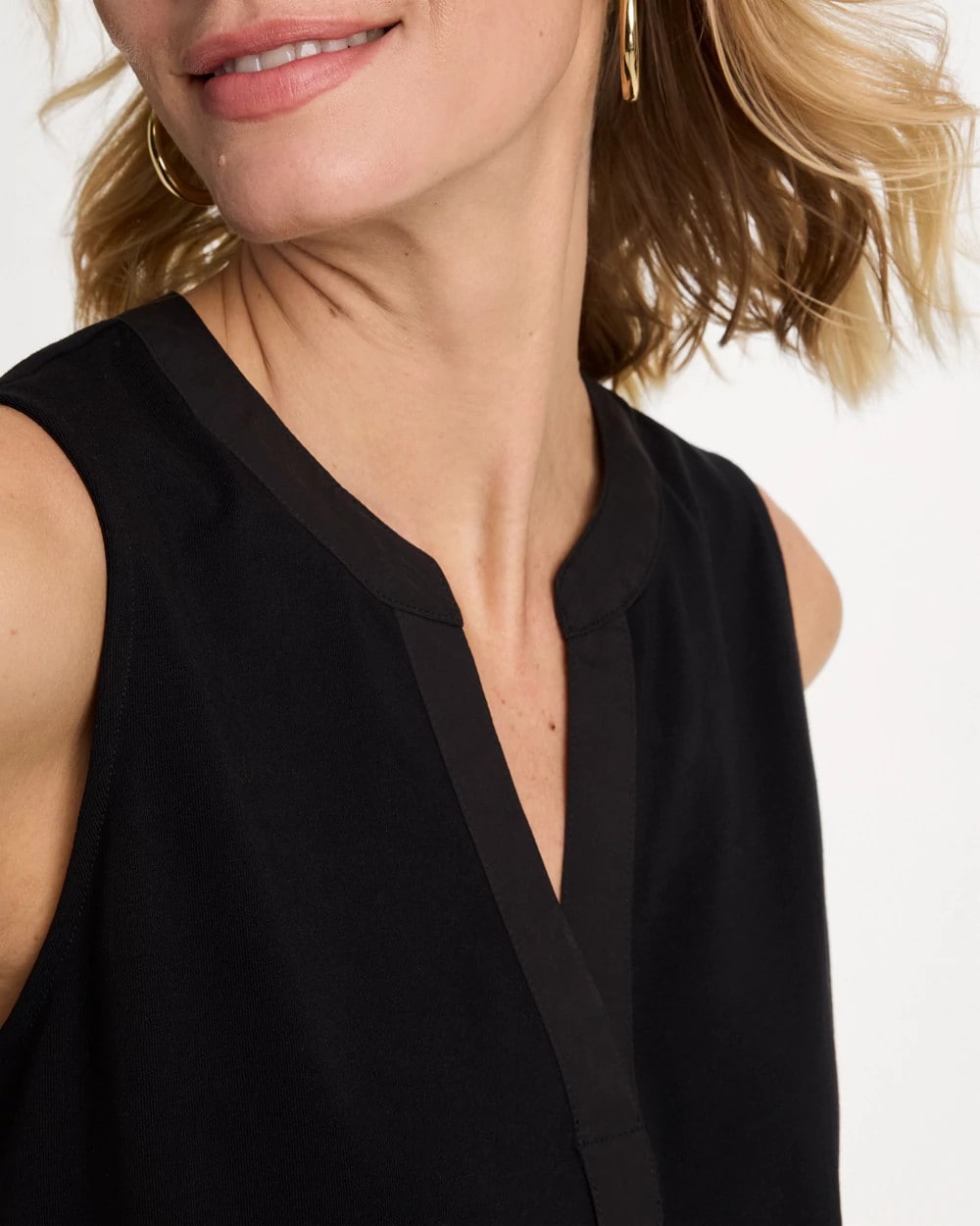 Chico's Latest - Cotton-Stretch Notch Neck Tank Black