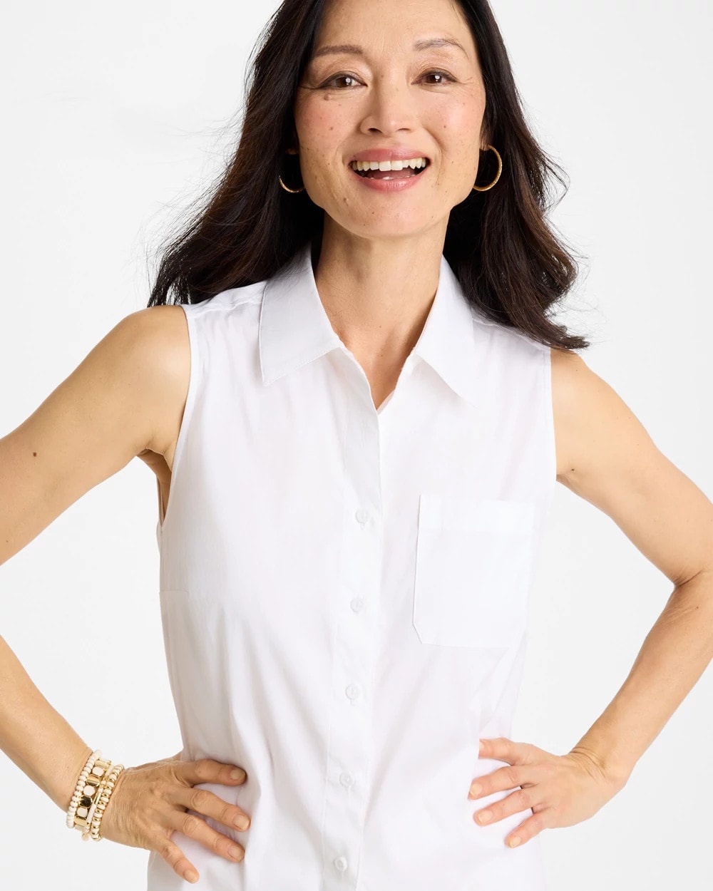 Chico's Best Seller - Poplin Cotton Collared Tunic Alabaster