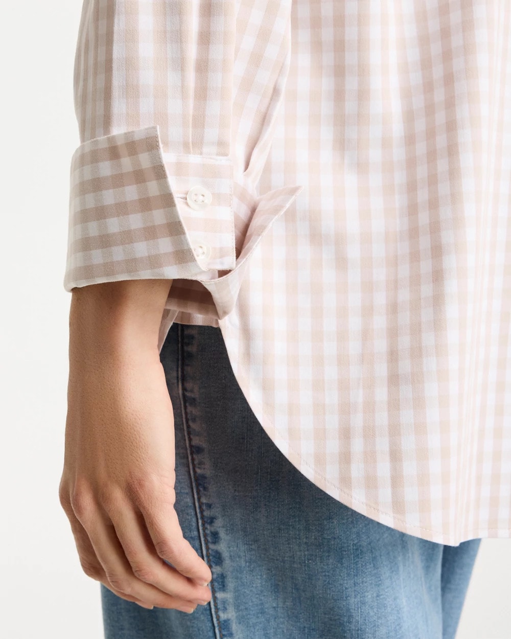 Chico's Classic - No Iron™ Stretch Neutral Gingham Shirt Smokey Taupe