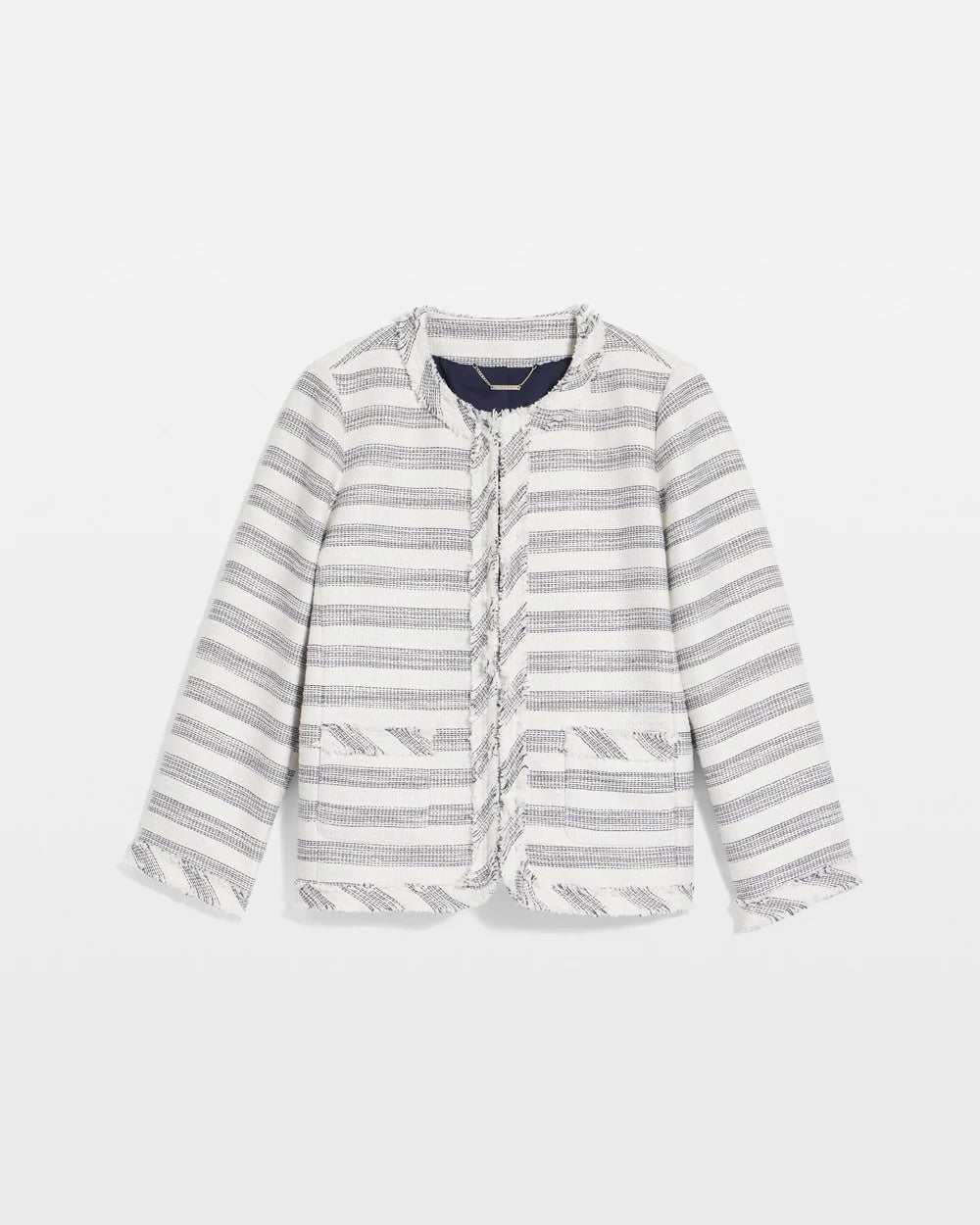 Chico's Discount - Striped Tweed Collarless Box Jacket Ecru