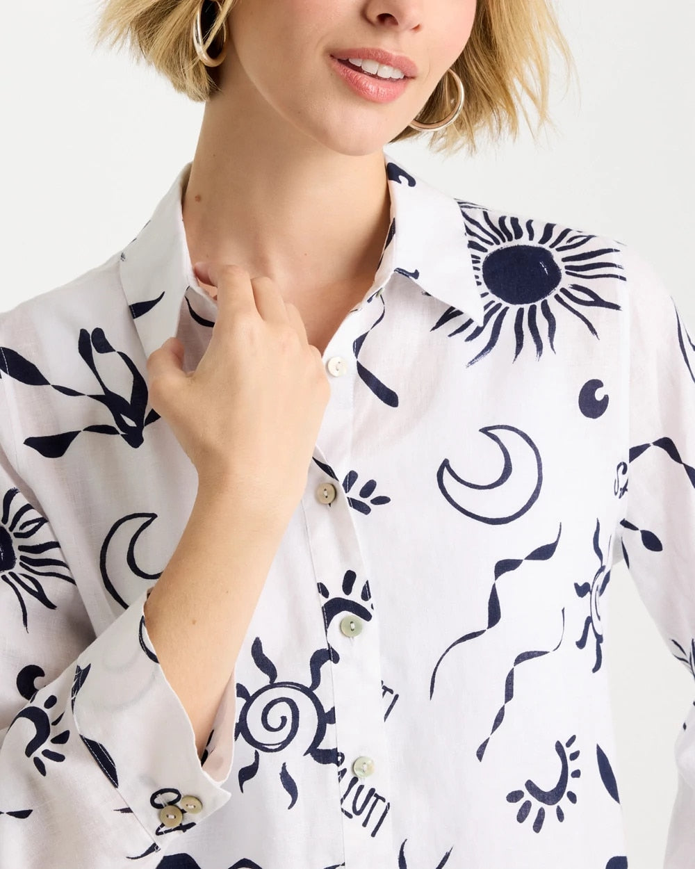 Chico's Popular - No Iron™ Linen Beach Shirt Passport Blue