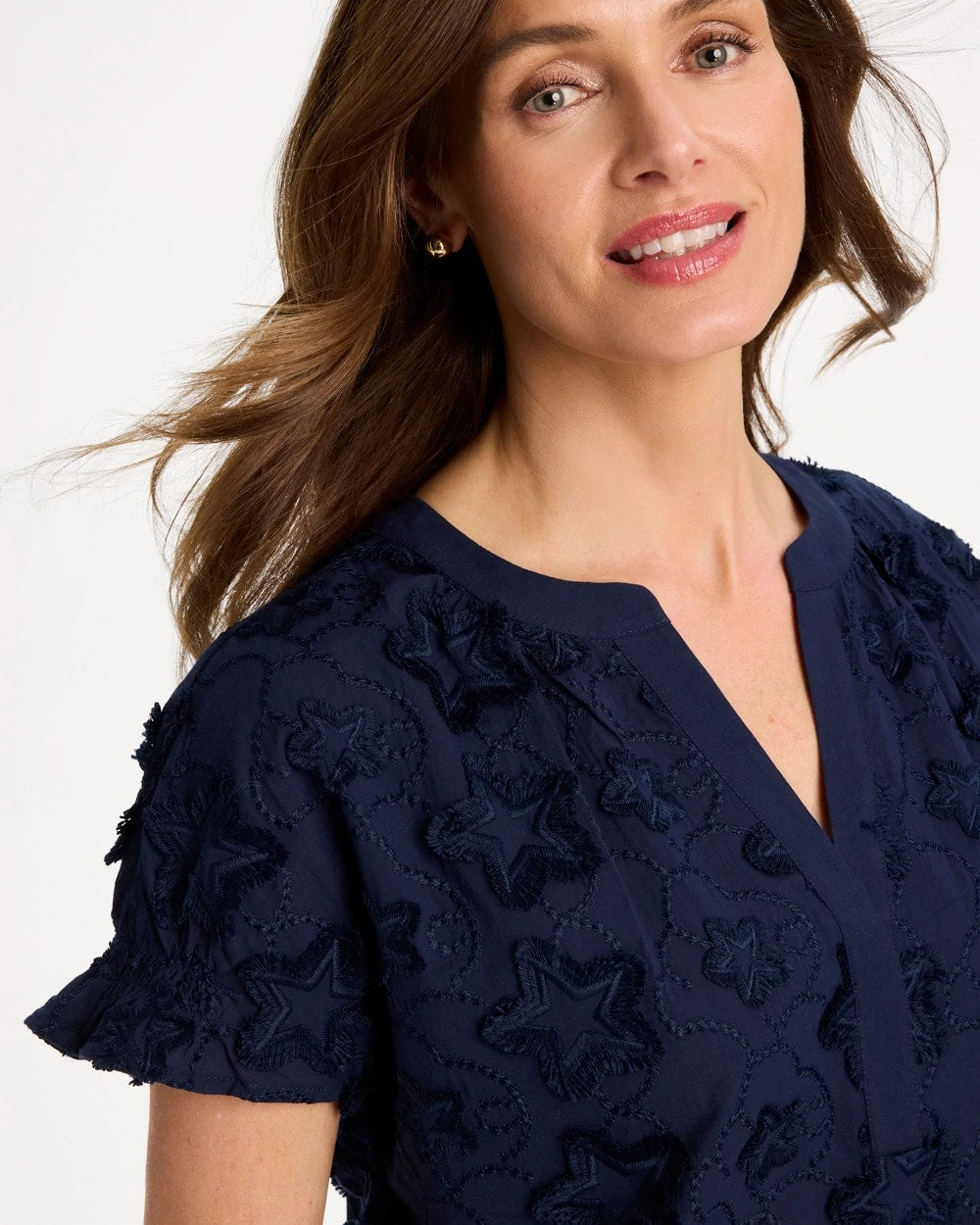 Chico's Featured - Cotton Embroidered Americana Star Blouse Passport Blue