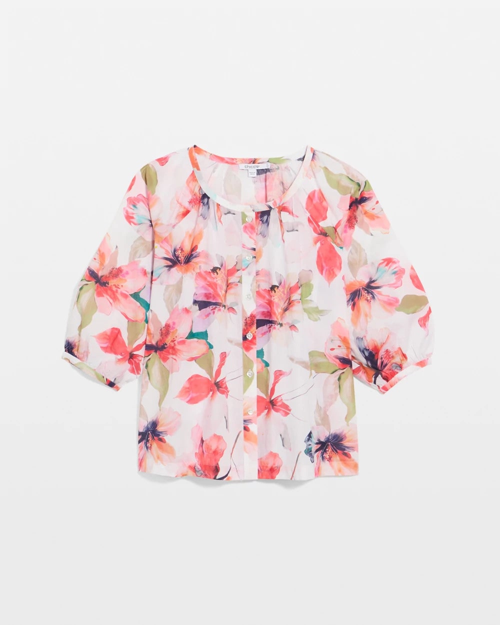 Chico's Trusted - Cotton Voile Croix Collage Blouse Calypso Coral
