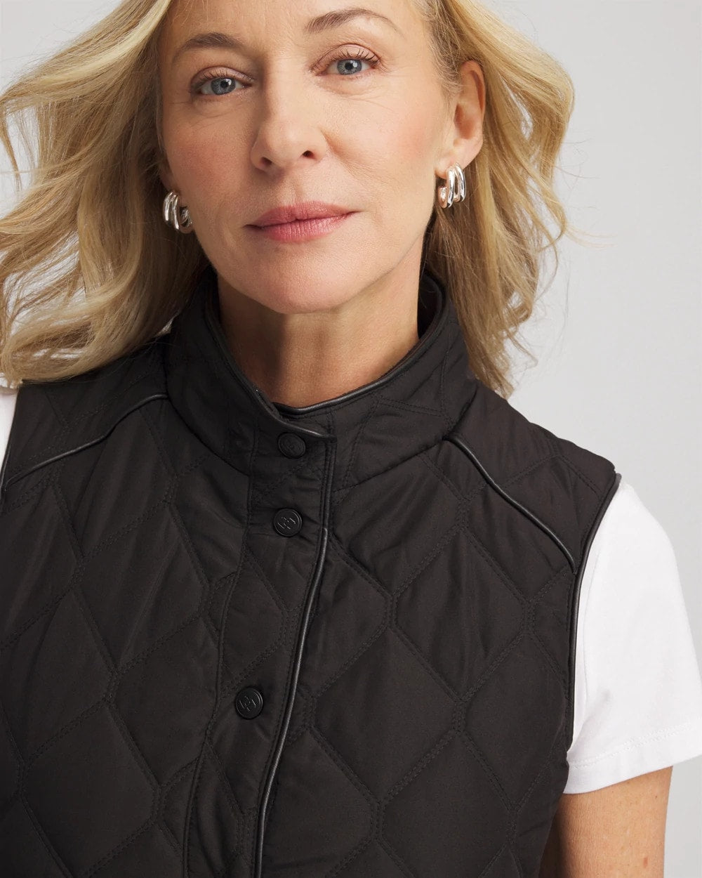 Chico's Trending - Rib Trim Quilted Vest Black