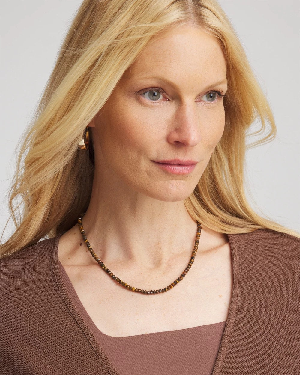 Chico's Top Pick - Genuine Tiger's Eye Stone Necklace Neutral