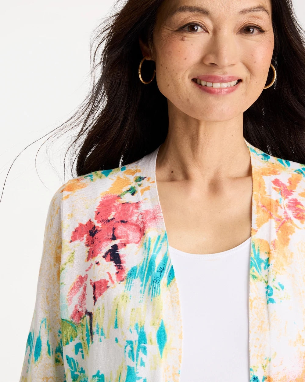Chico's Exclusive - Printed Summer Romance Cardigan Calypso Coral