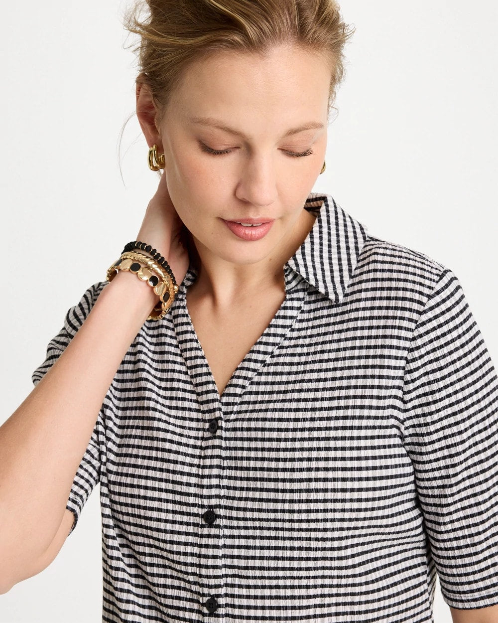 Chico's Top Pick - Gingham Textured Camp Tee Black