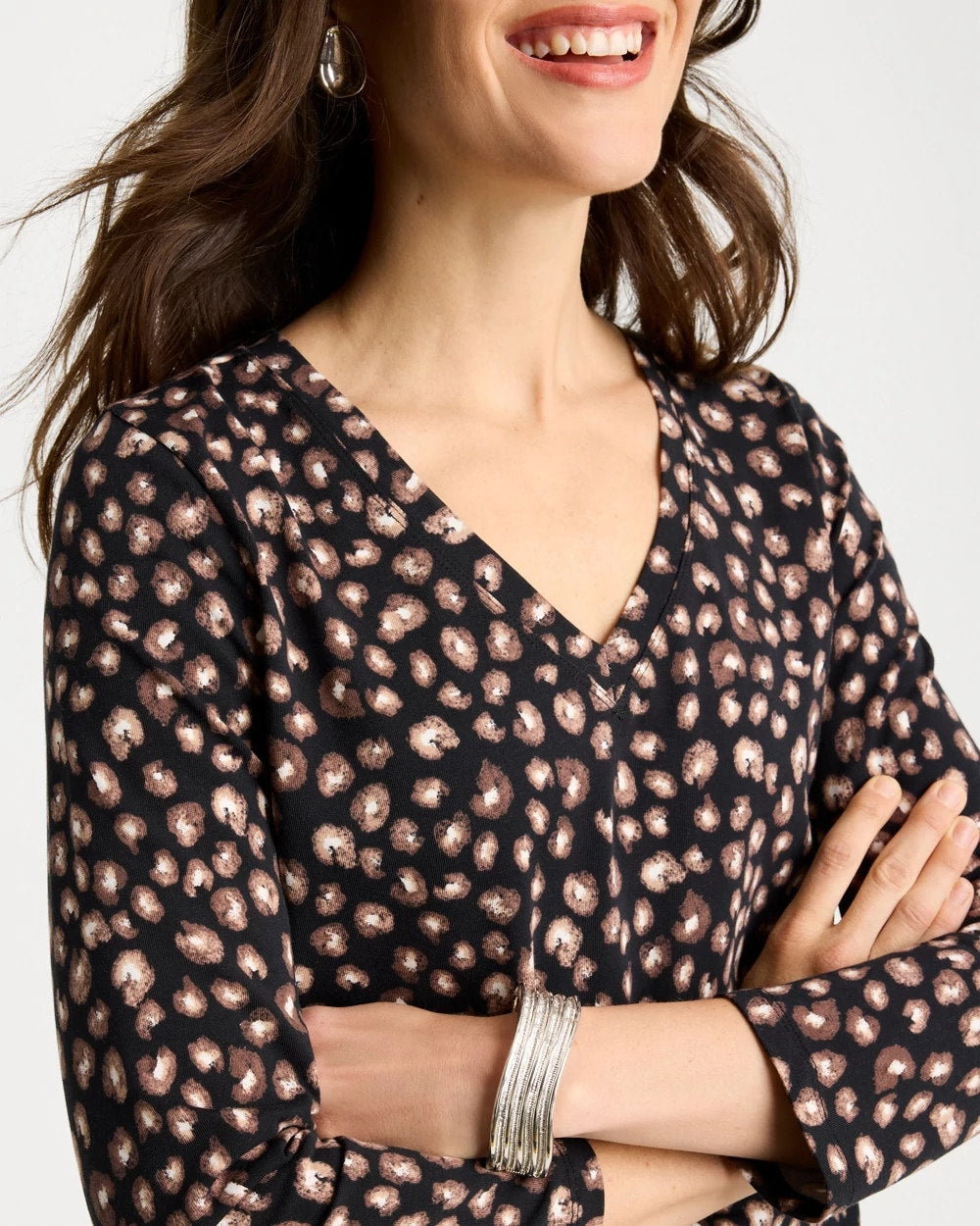 Chico's Classic - Cotton Stretch 3/4 Sleeve Polka Dot Tee Black