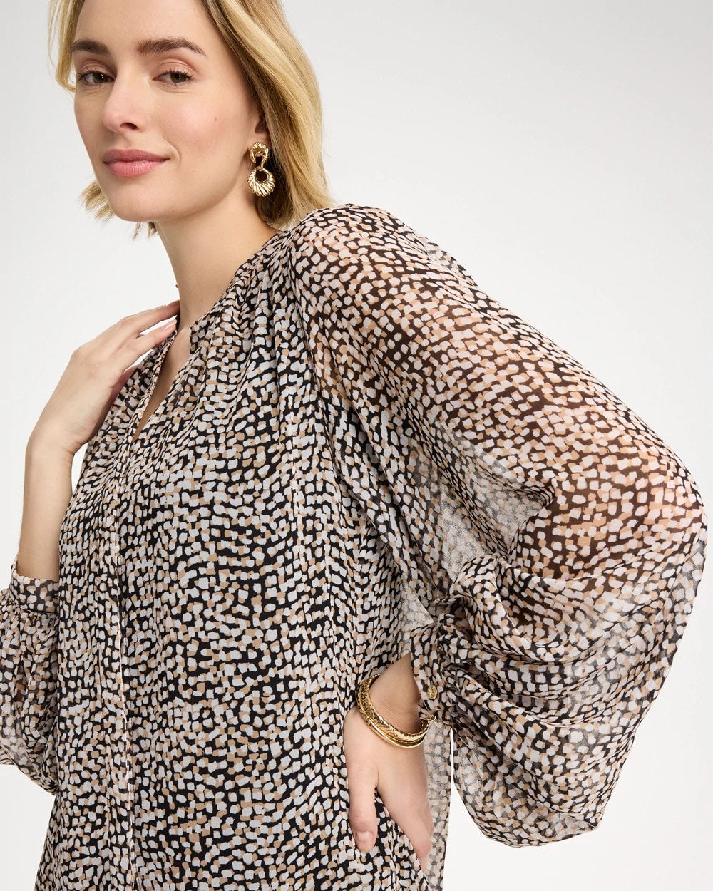 Chico's Classic - Georgette Printed Squares Blouse Black