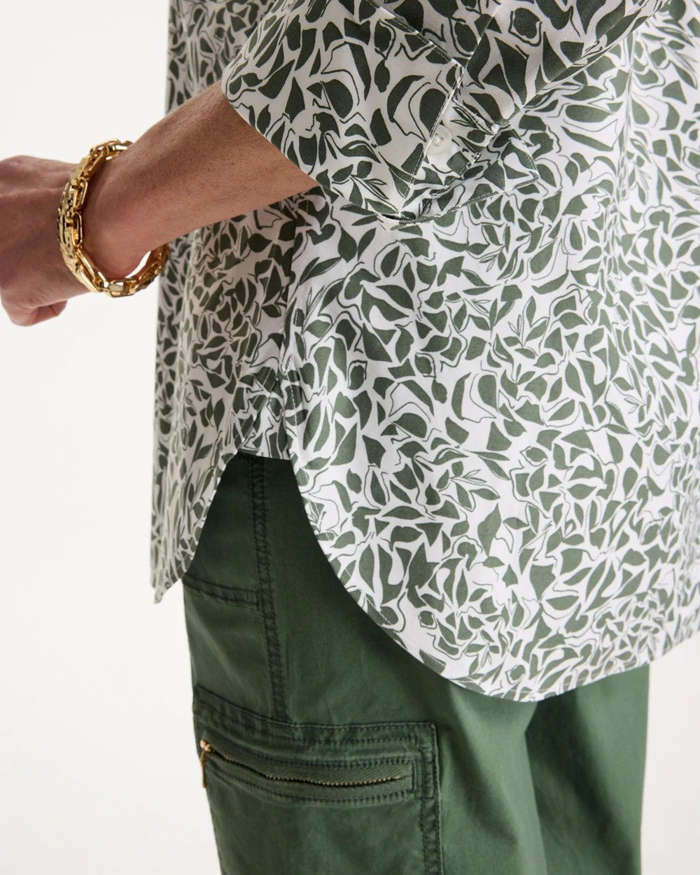 Chico's New - Printed No Iron Stretch Shirt Kelp Forest