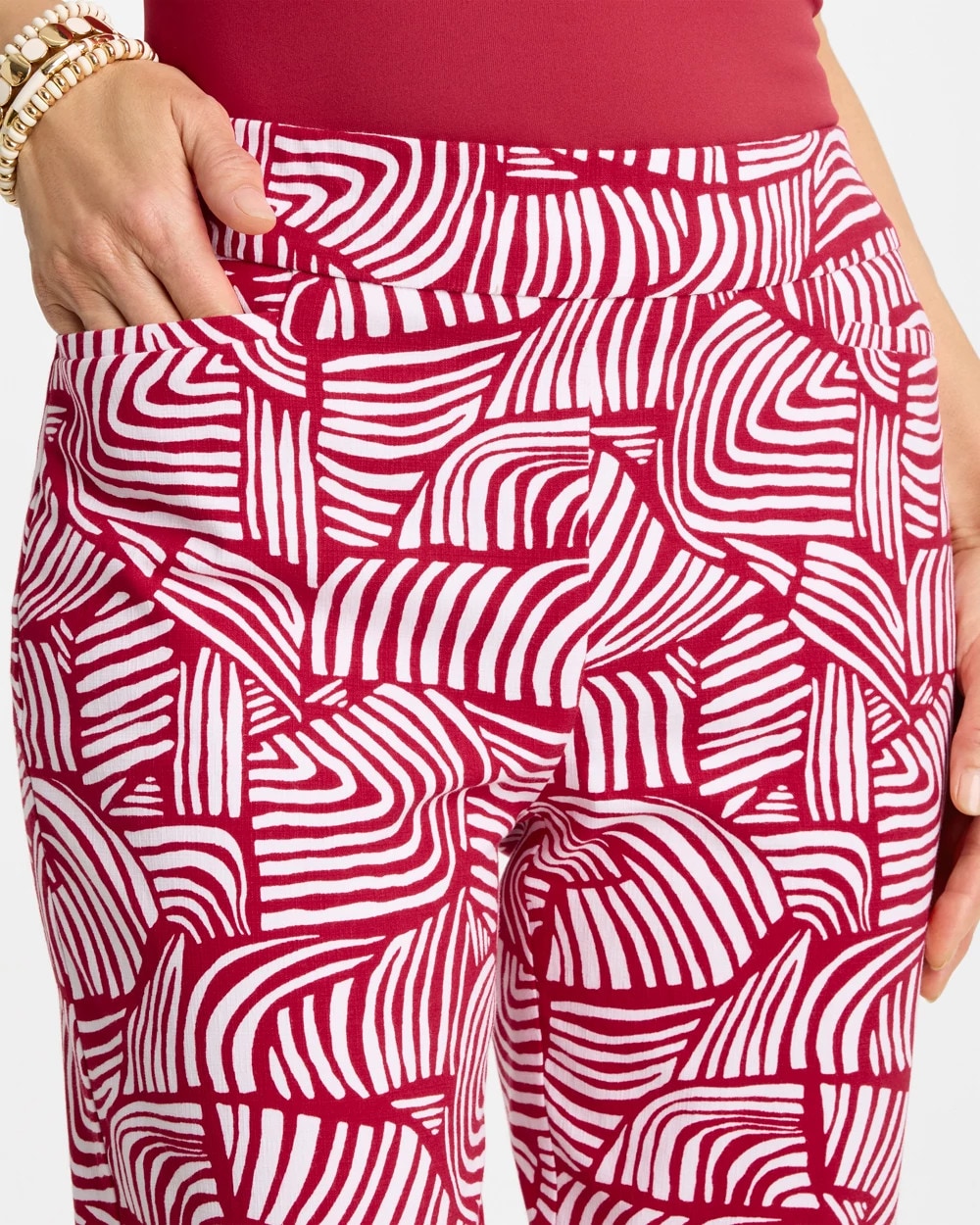 Chico's Sale - Brigitte™ Slim Geo Pull-On Capri Pant Cherry Lush