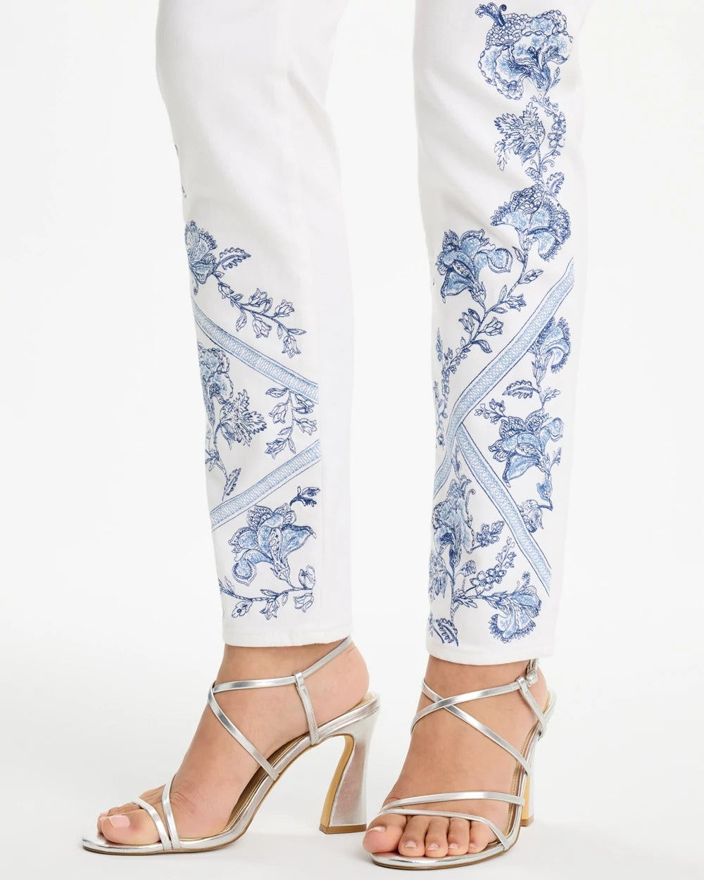 Chico's Special Offer - Embroidered Girlfriend Slim Ankle Jeans Alabaster