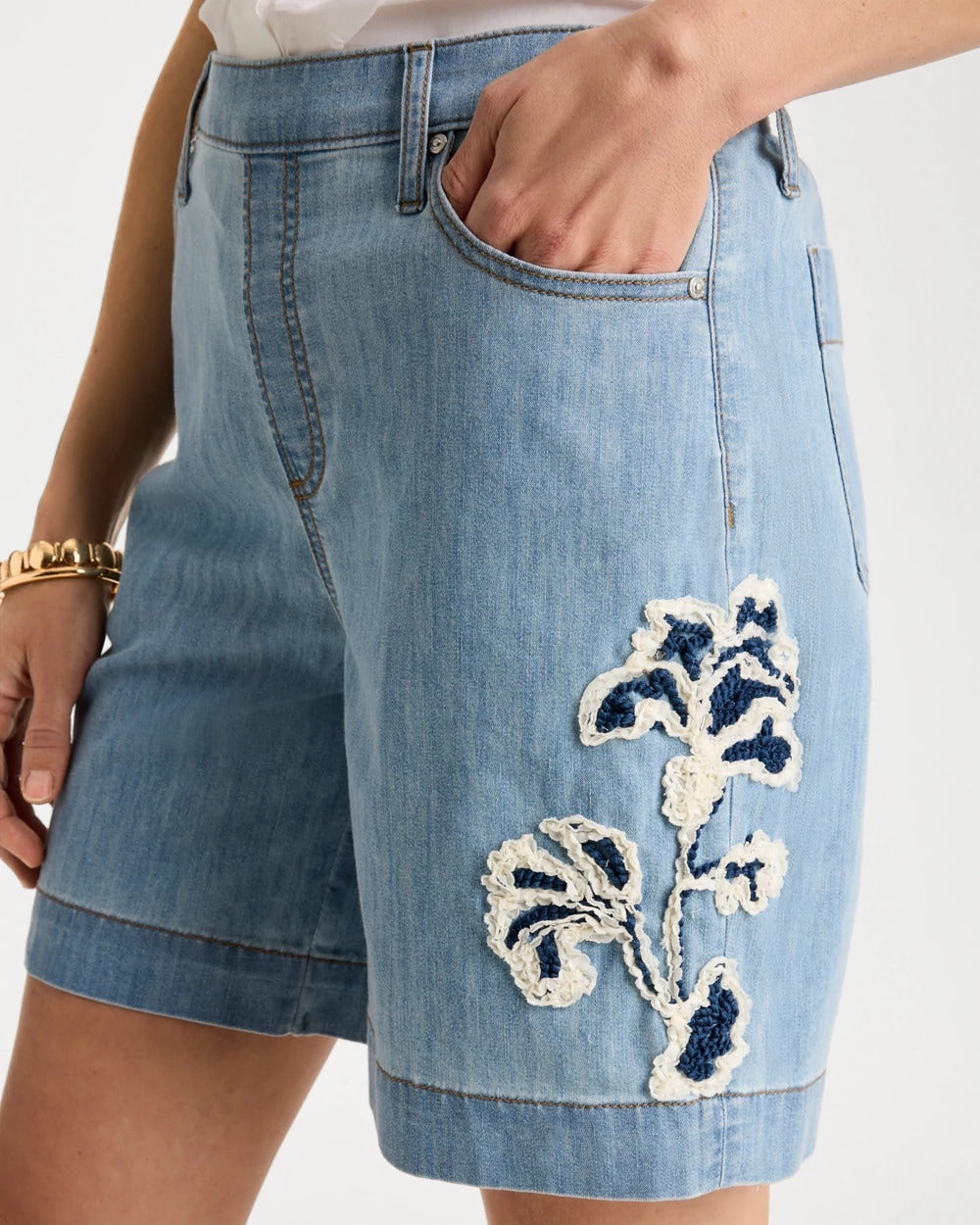 Chico's New - Embellished Lightweight Jean Shorts Graciela Indigo