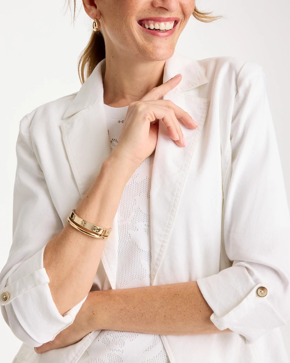 Chico's New - Linen Roll Sleeve Blazer Alabaster