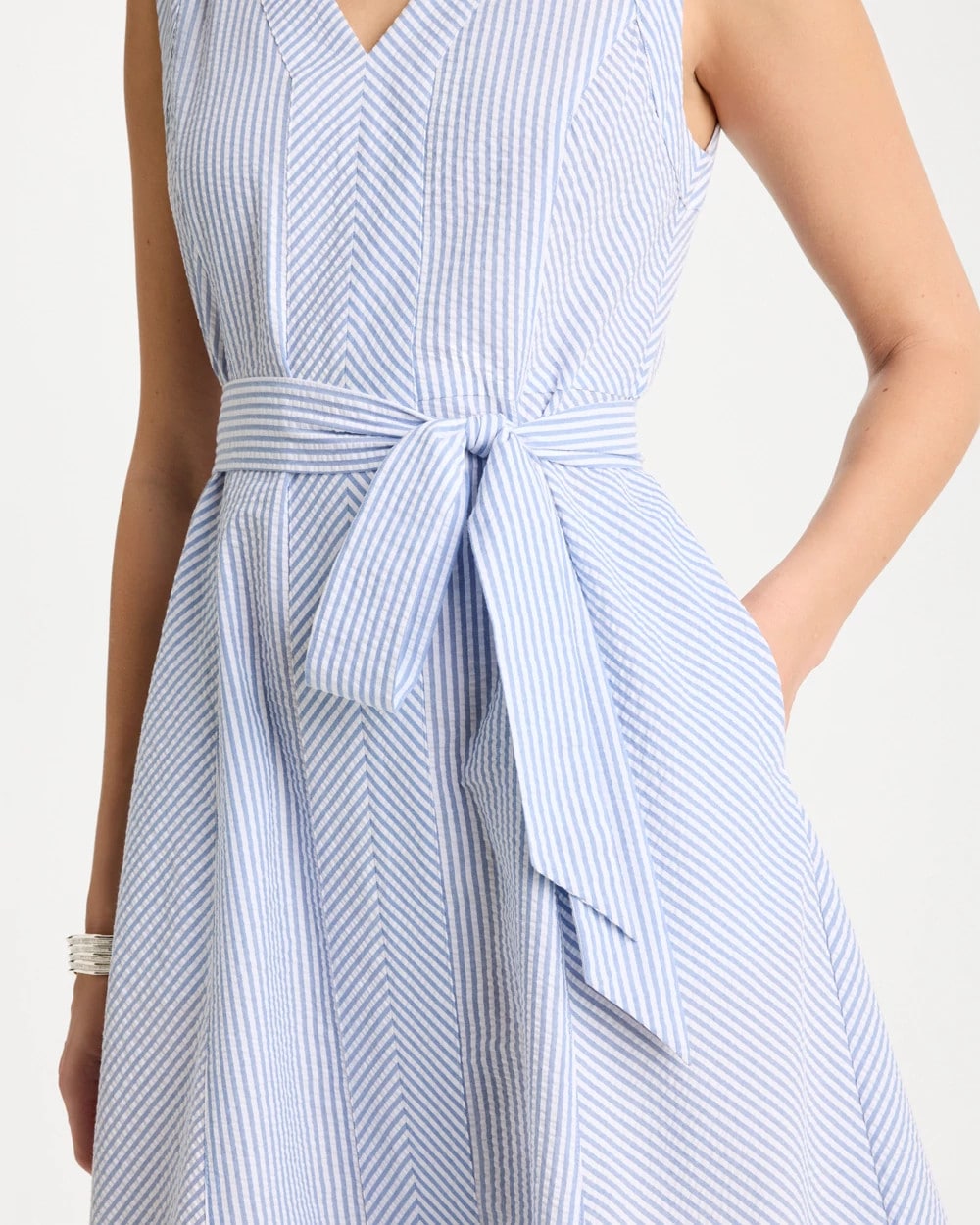 Chico's Best Price - Seersucker V-Neck Sleeveless Dress Light Blue