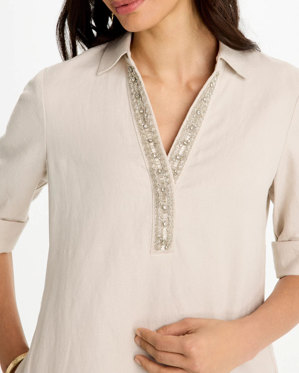 Chico's Value - Embellished Linen Dress River Rock