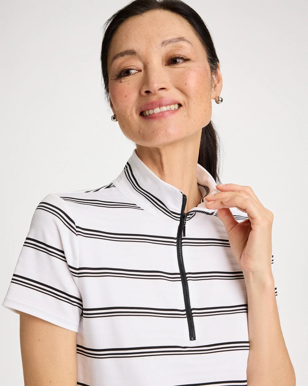 Chico's Top Pick - Zenergy® UPF Striped Half-Zip Polo Black