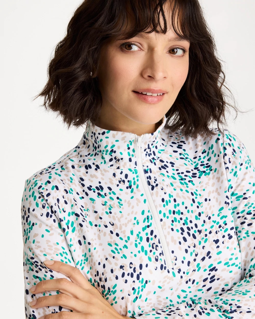 Chico's Quality - Zenergy® UPF Dots Pullover Half Zip Top Topanga Green