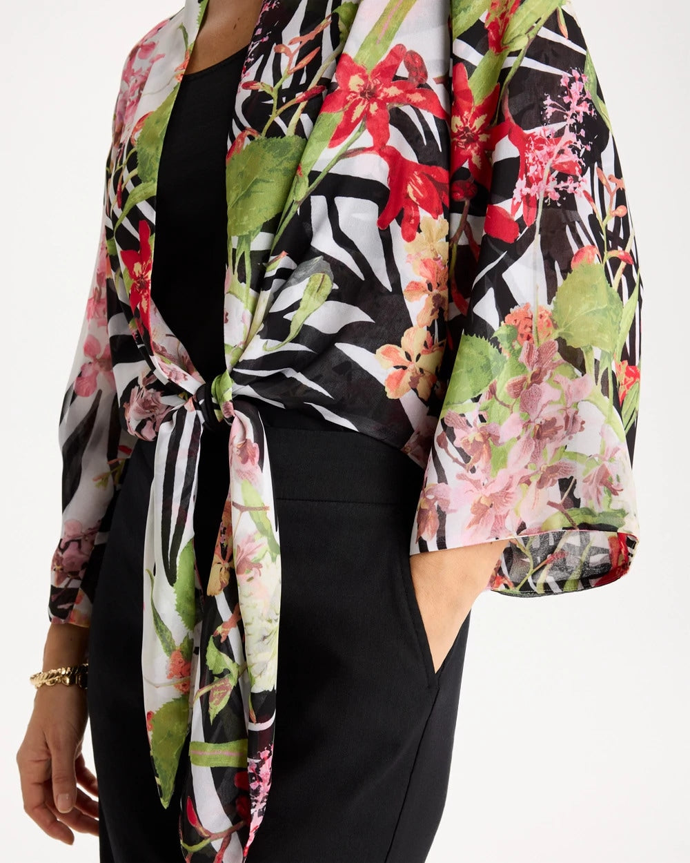 Chico's Essential - Georgette Tie-Front Kimono Black