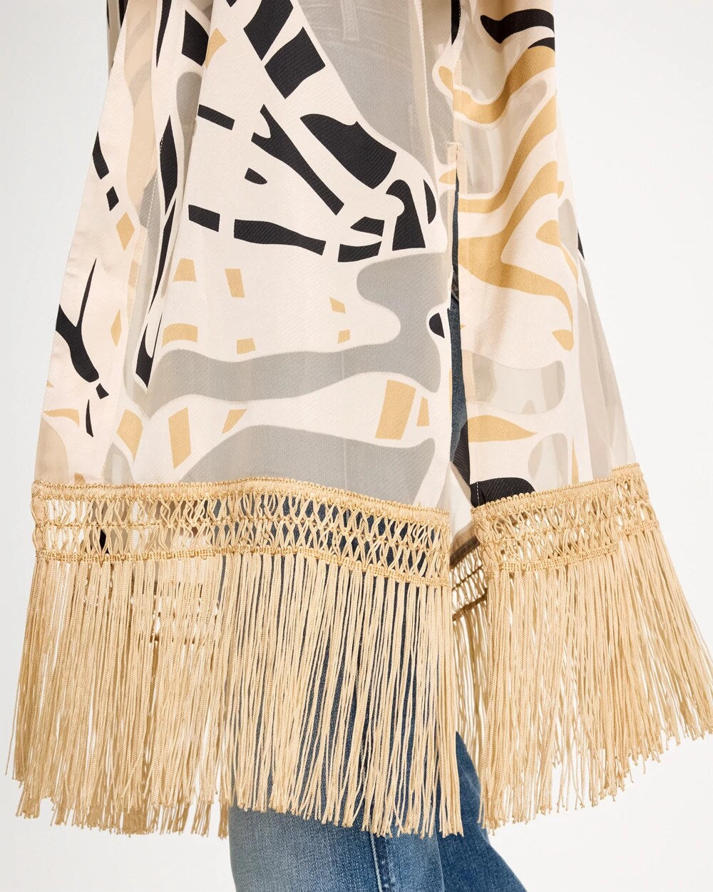 Chico's Signature - Woven Long Fringed Kimono Neutral