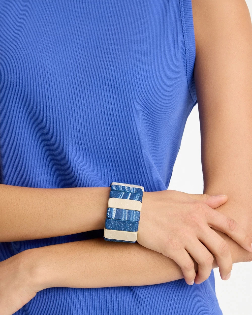 Chico's Popular - Blue-Neutral Wood Stretch Bracelet Blue Multi