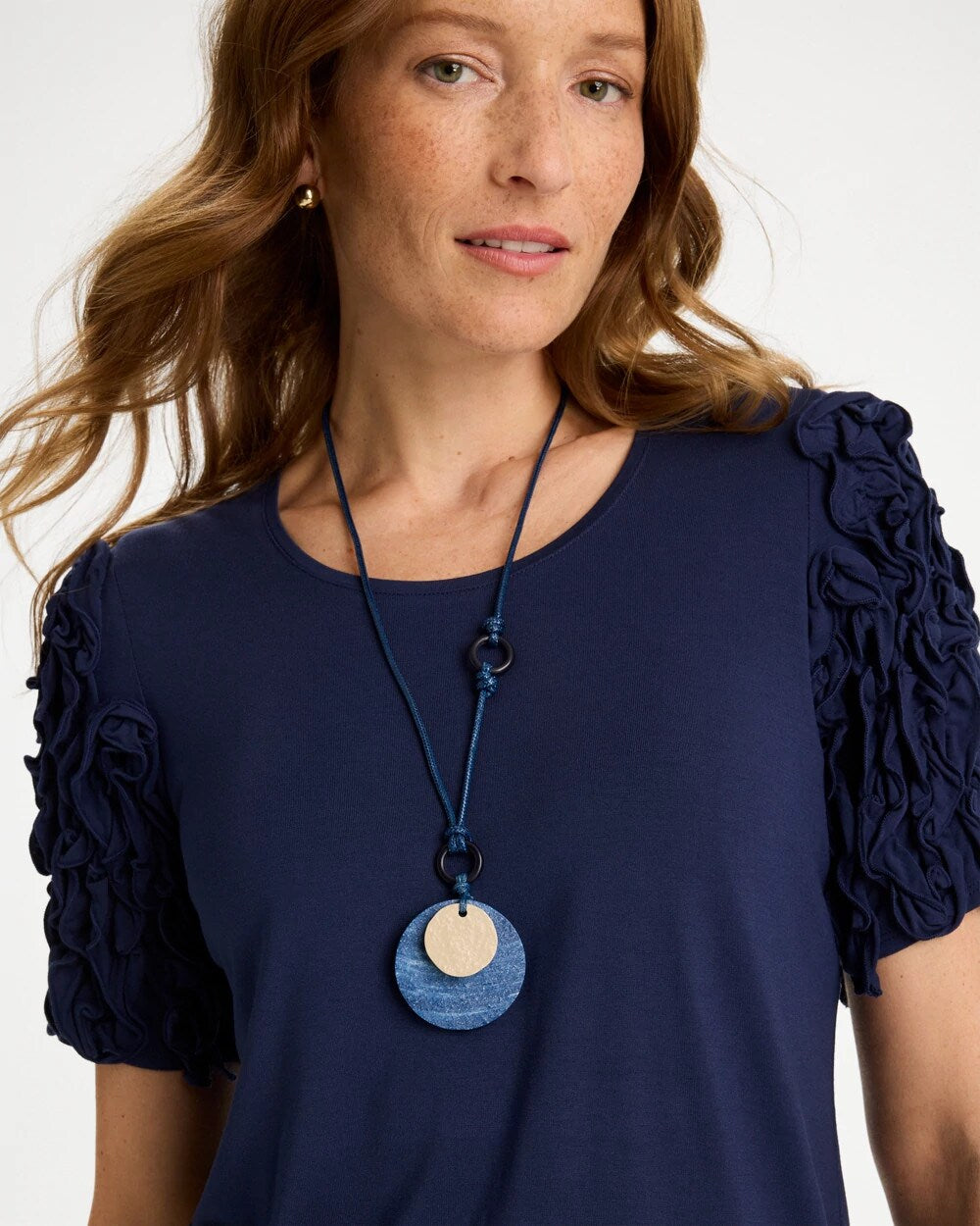 Chico's Value - Adjustable Blue-Neutral Wood Pendant Necklace Blue Multi