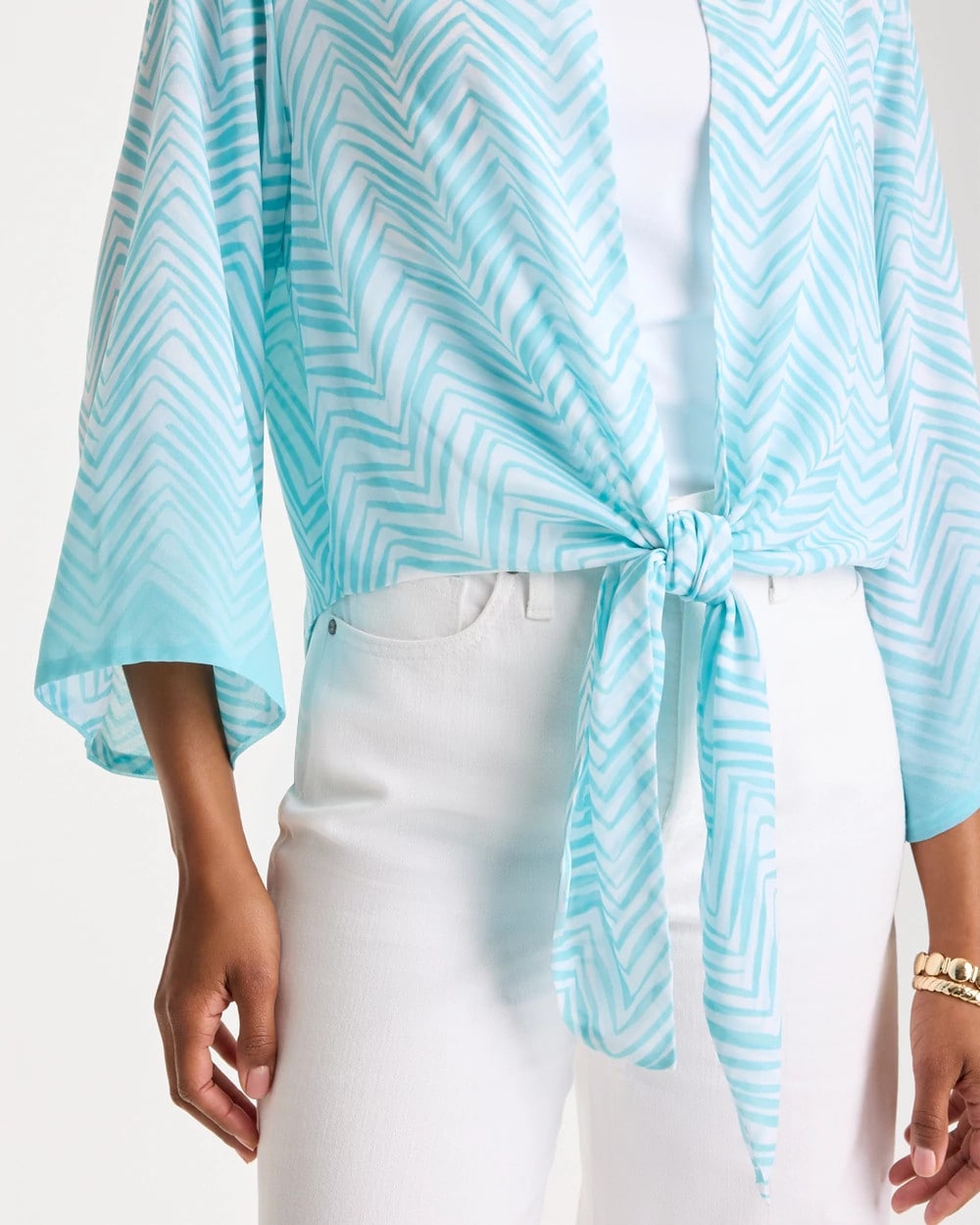 Chico's Sale - Georgette Tie-Front Chevron Kimono Bondi Blue