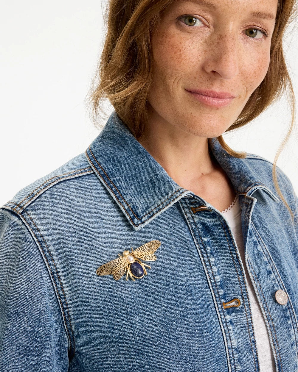 Chico's Sale - Sodalite Stone Pearl Bee Brooch Blue
