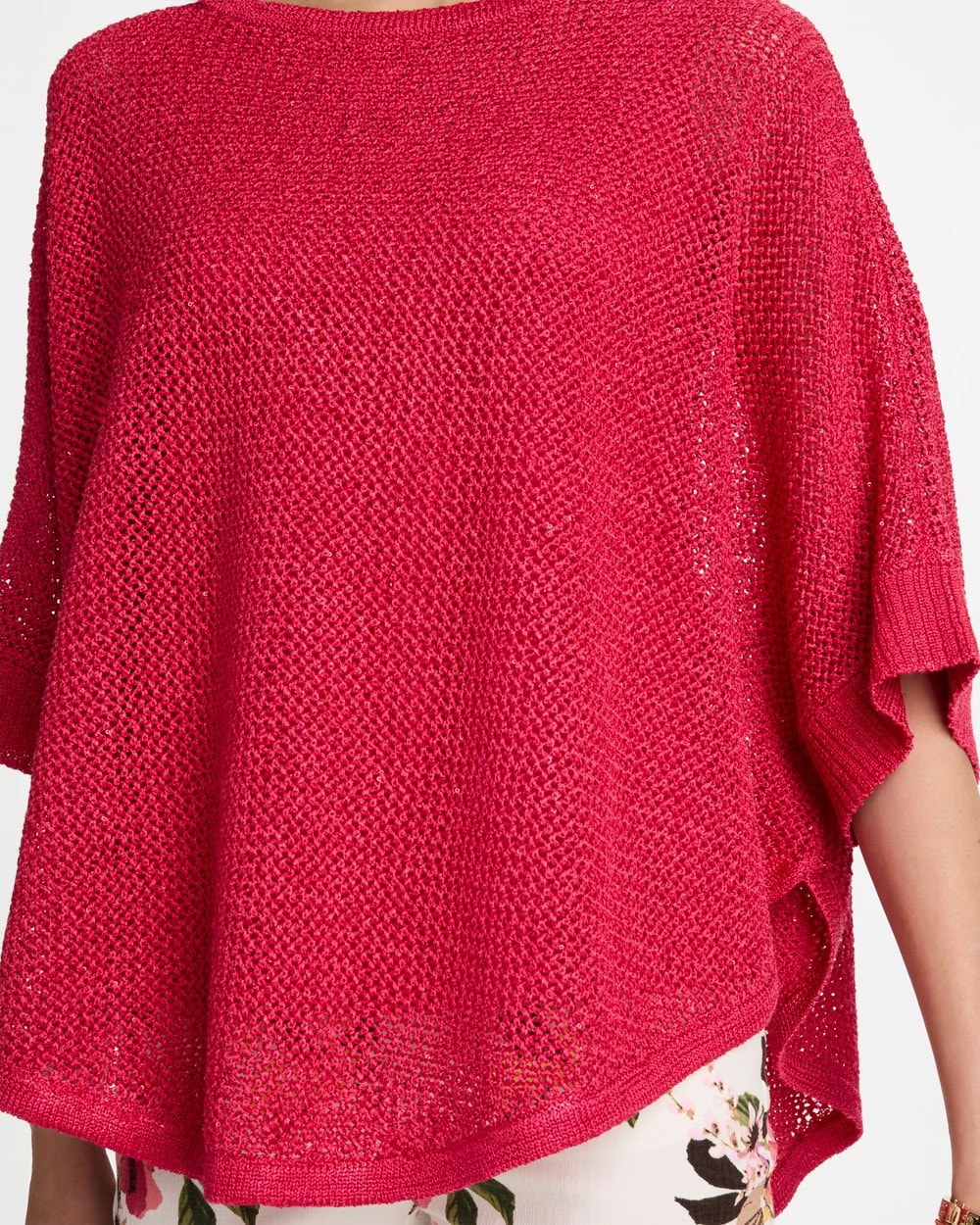 Chico's Value - Sequin Boatneck Rounded Hem Poncho Hot Honeysuckle
