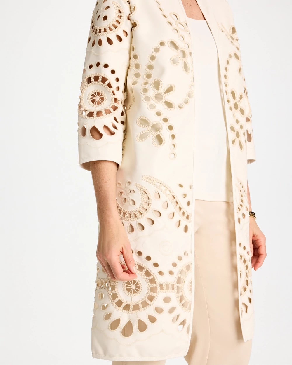 Chico's Trusted - Long Faux Leather Kimono Ecru