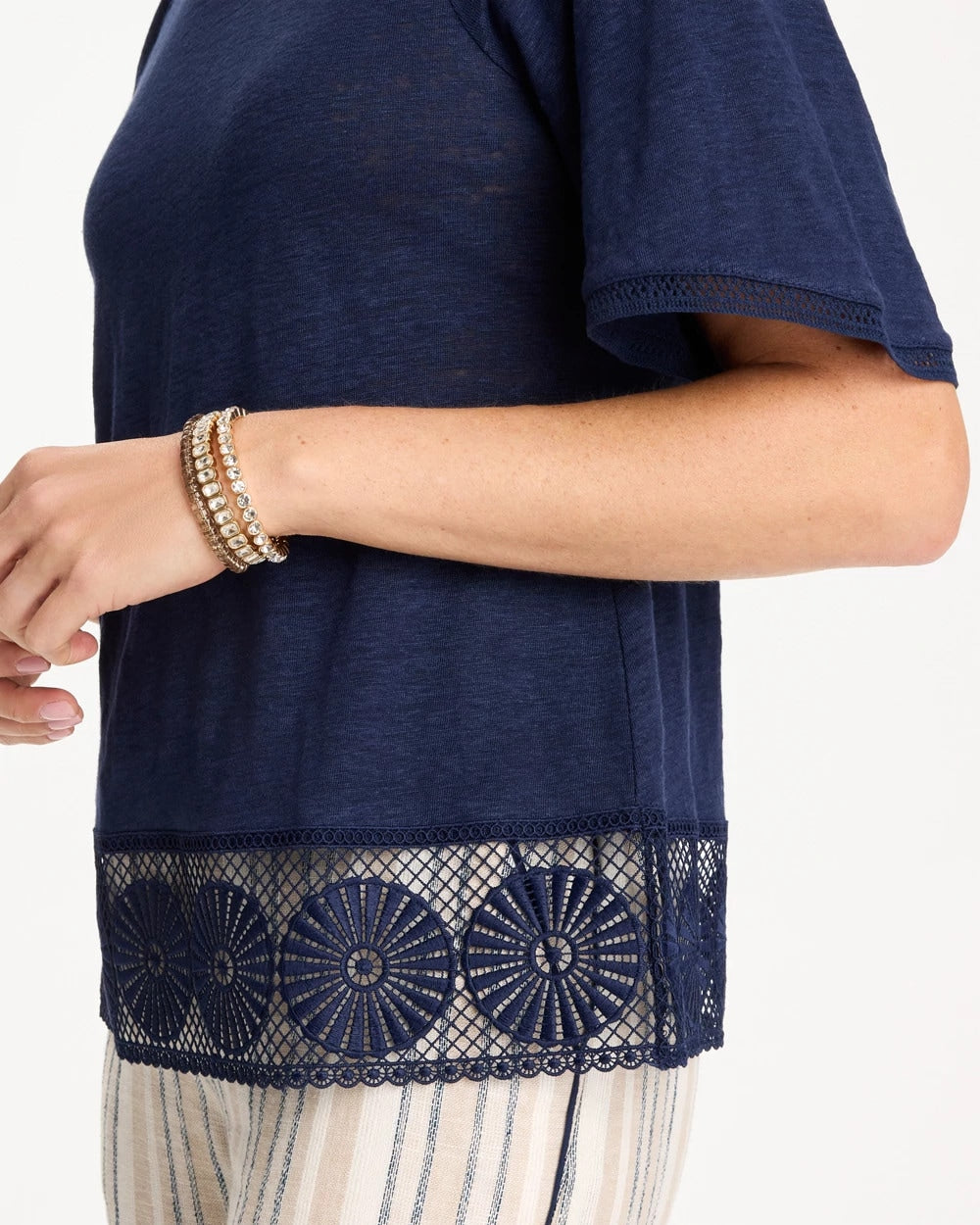Chico's Best Seller - Linen Crochet Tee Passport Blue