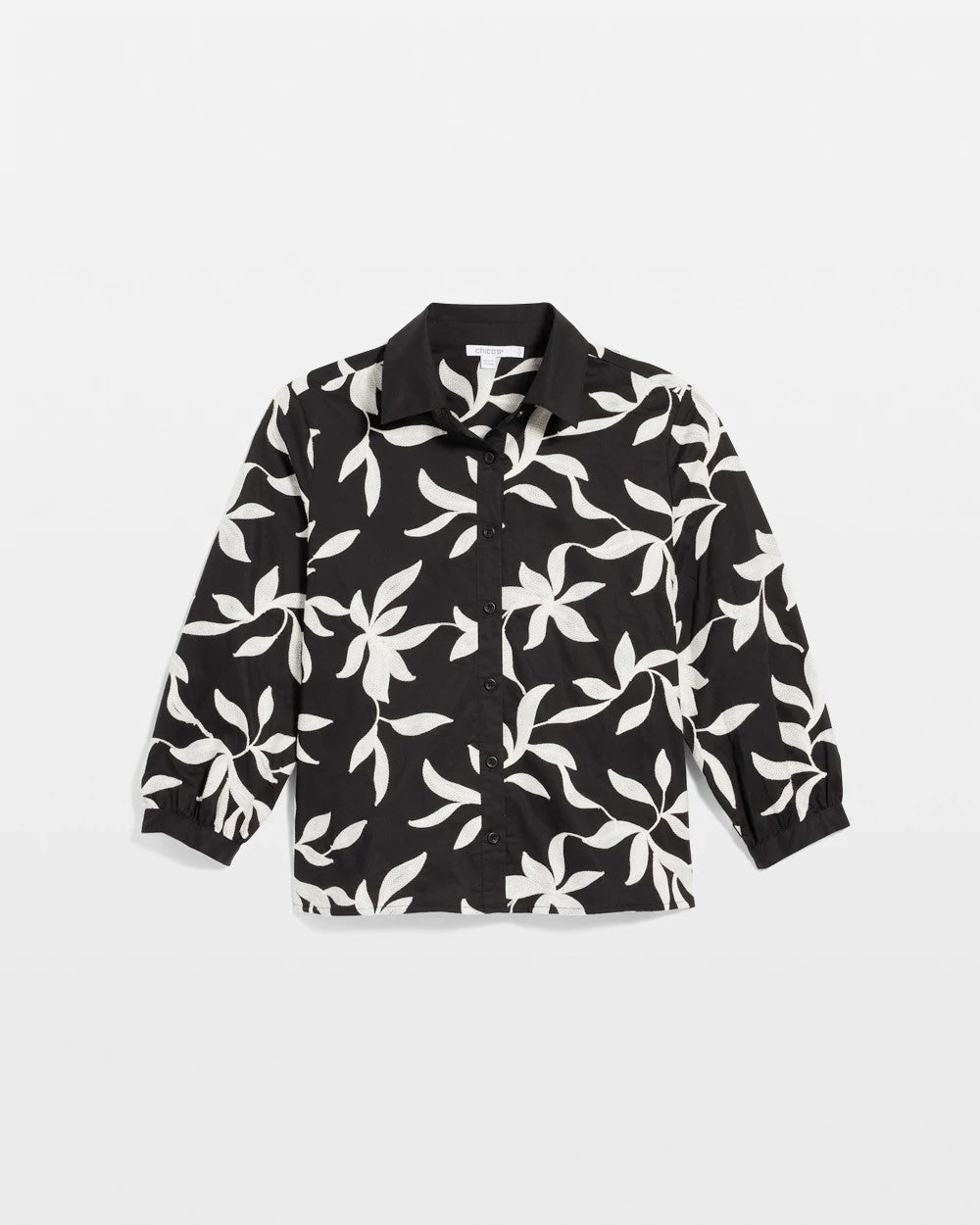 Chico's Popular - Embroidered Cropped Collared Shirt Black