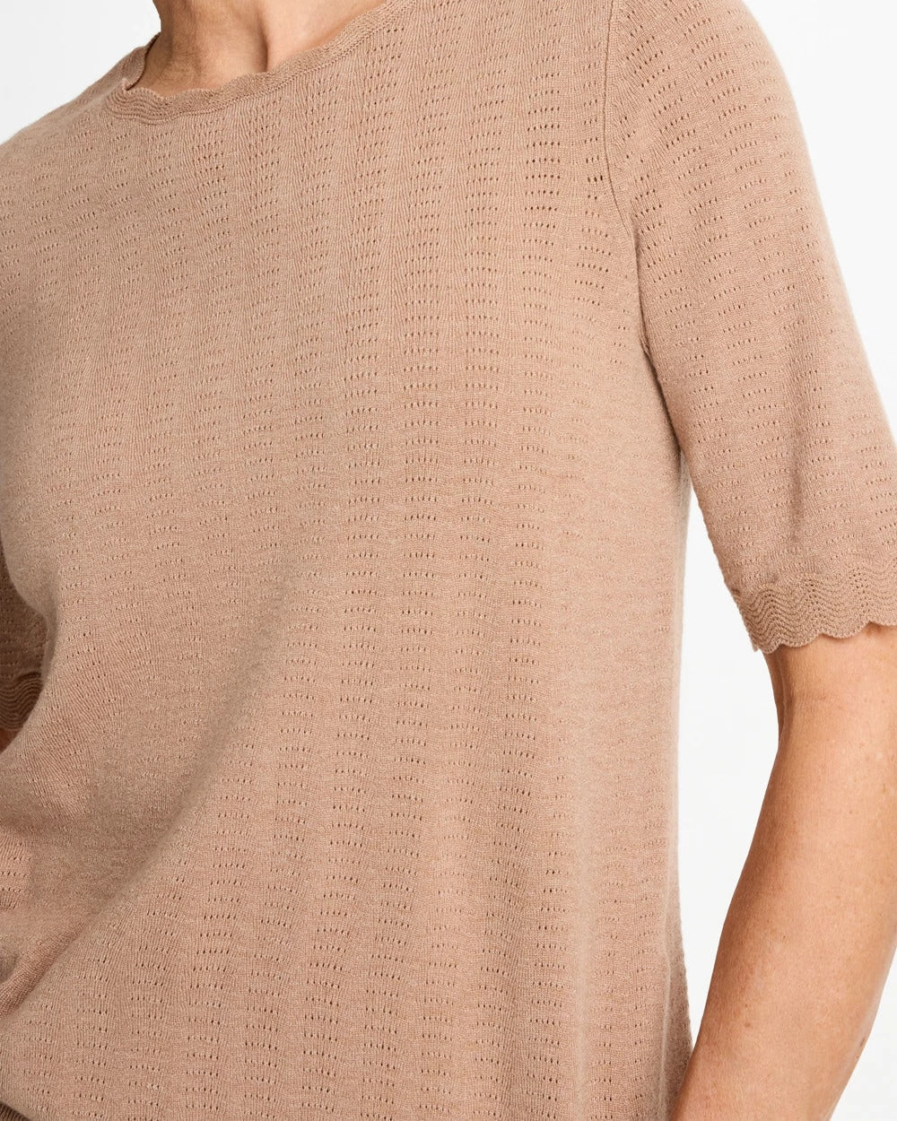 Chico's Popular - Ella Crewneck Pointelle Pullover Sweater Cattail Brown