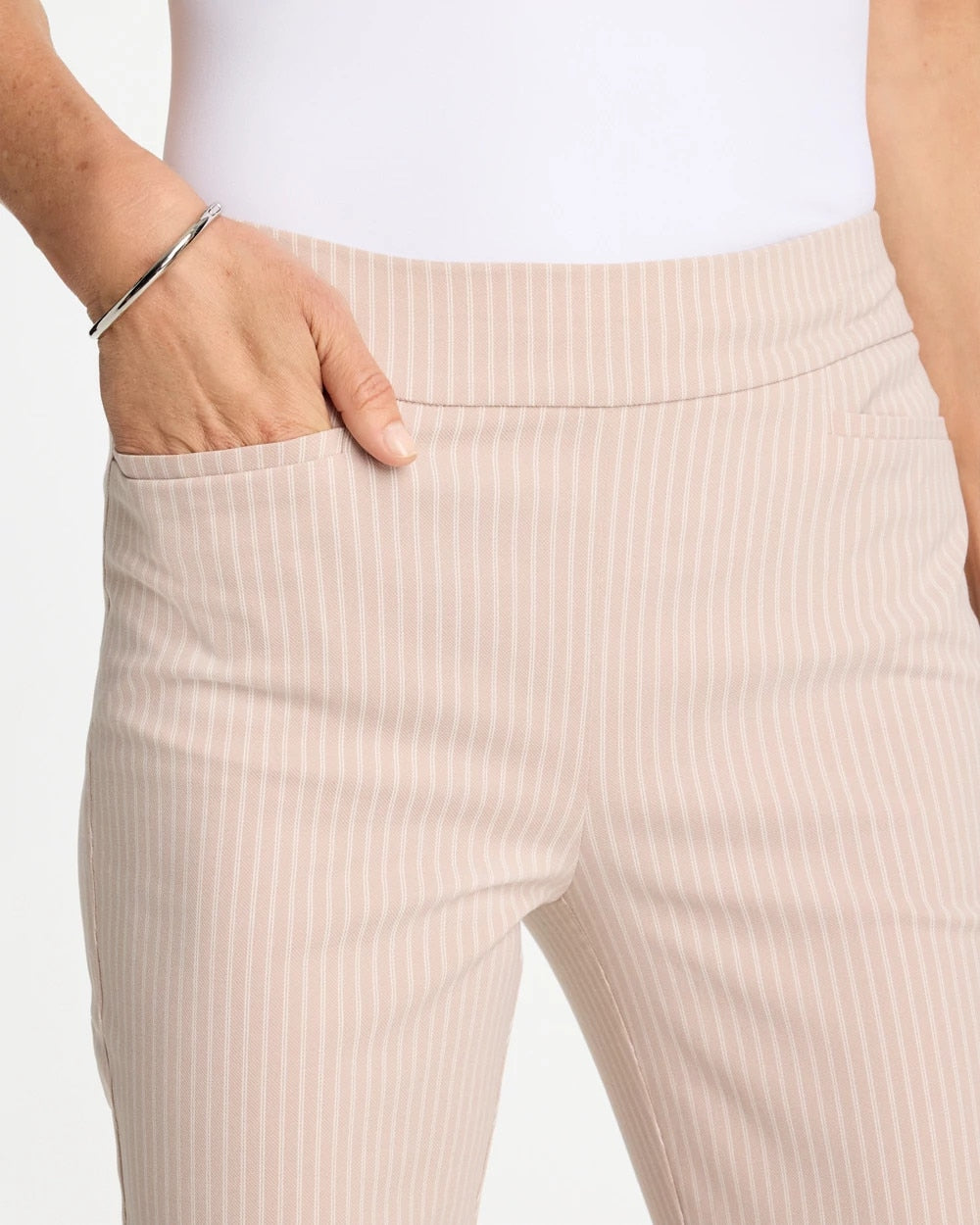 Chico's Top Pick - Brigitte™ Slim Twill Stripe Neutral Crop Neutral