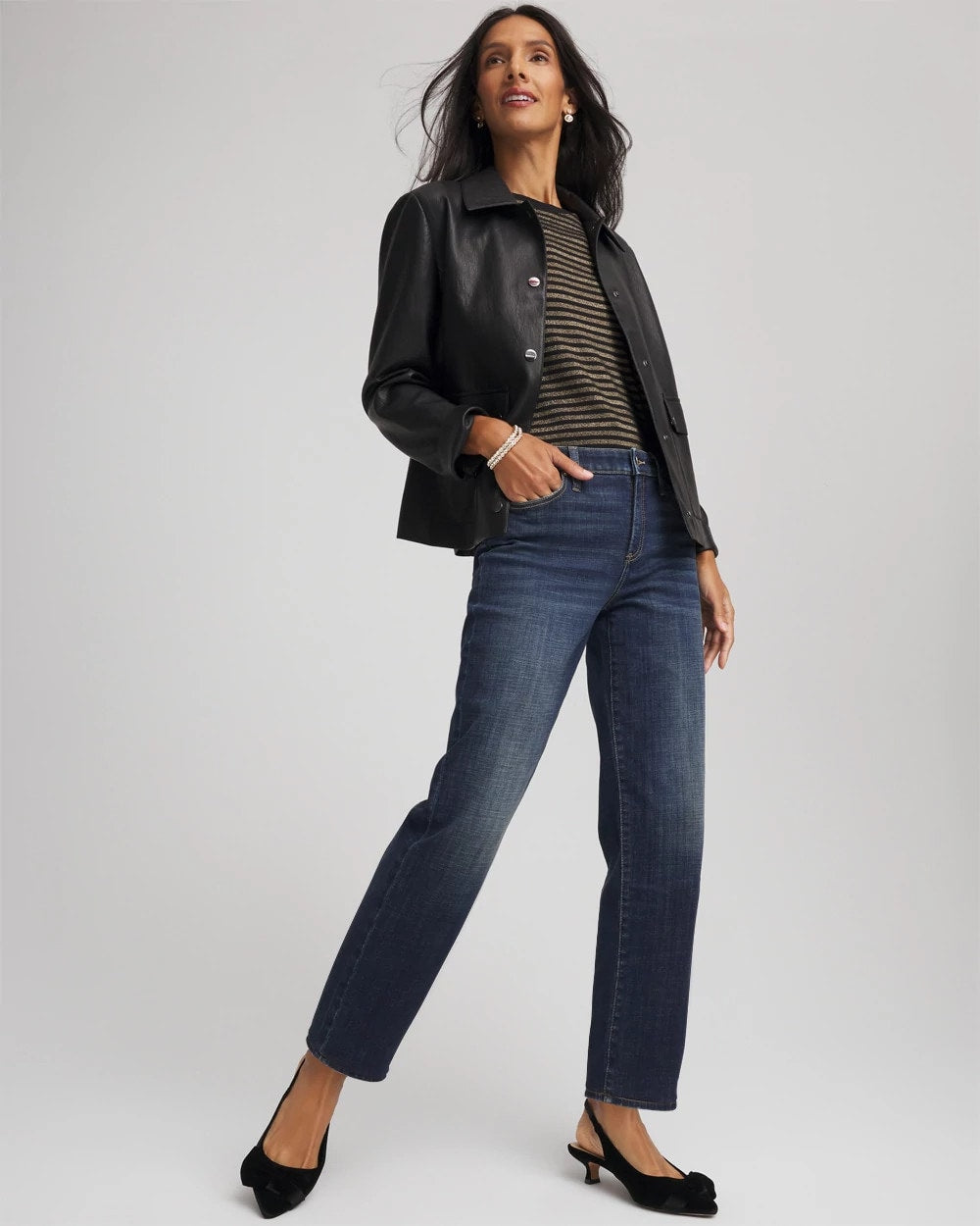 Chico's Exclusive - Girlfriend Straight Ankle Jeans Flower Moon Indigo