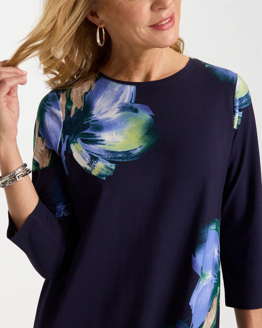 Chico's Customer Favorite - Floral 3/4 Sleeve Maxi Dress Passport Blue