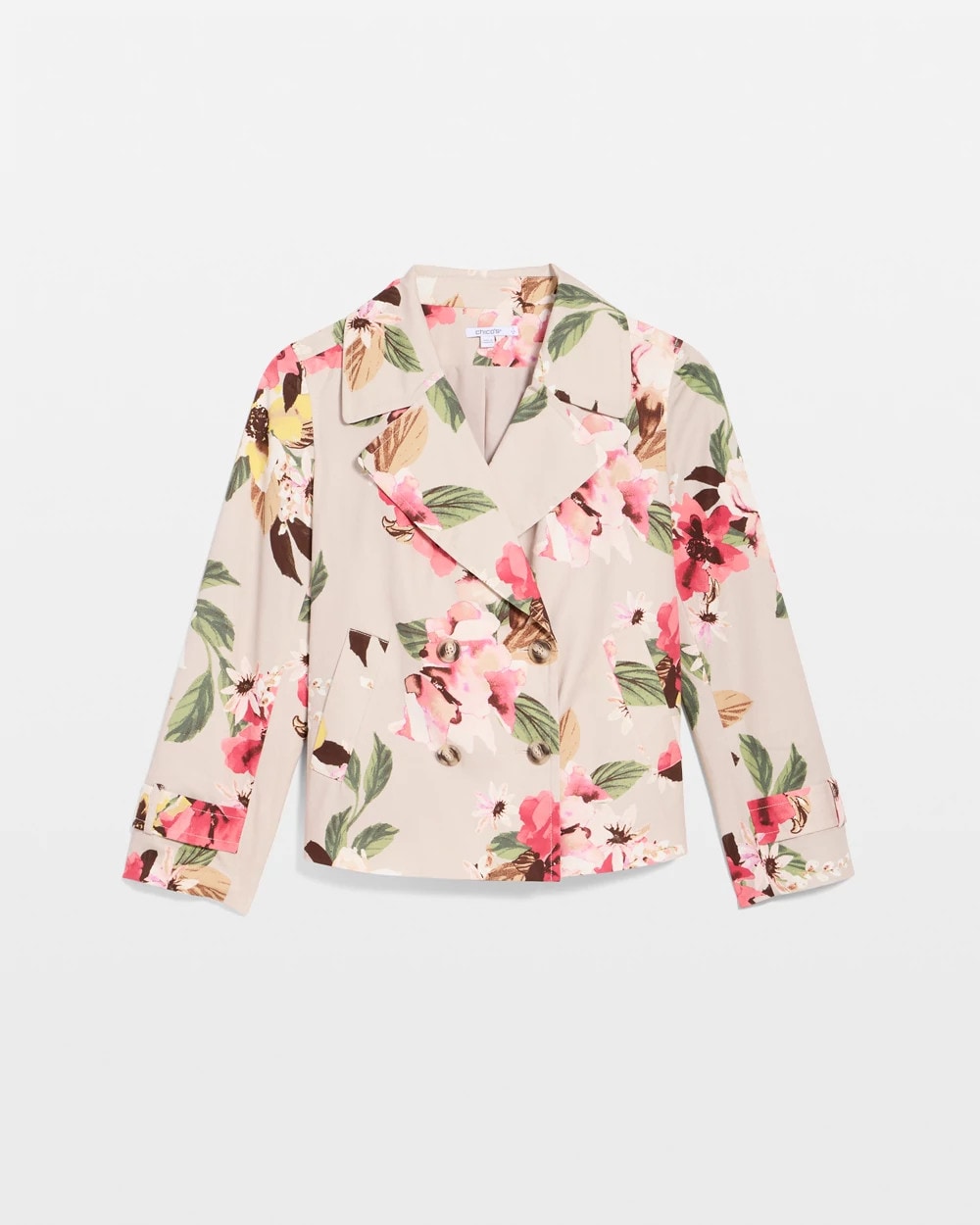 Chico's New - Cotton-Stretch Floral Trench Coat Smokey Taupe
