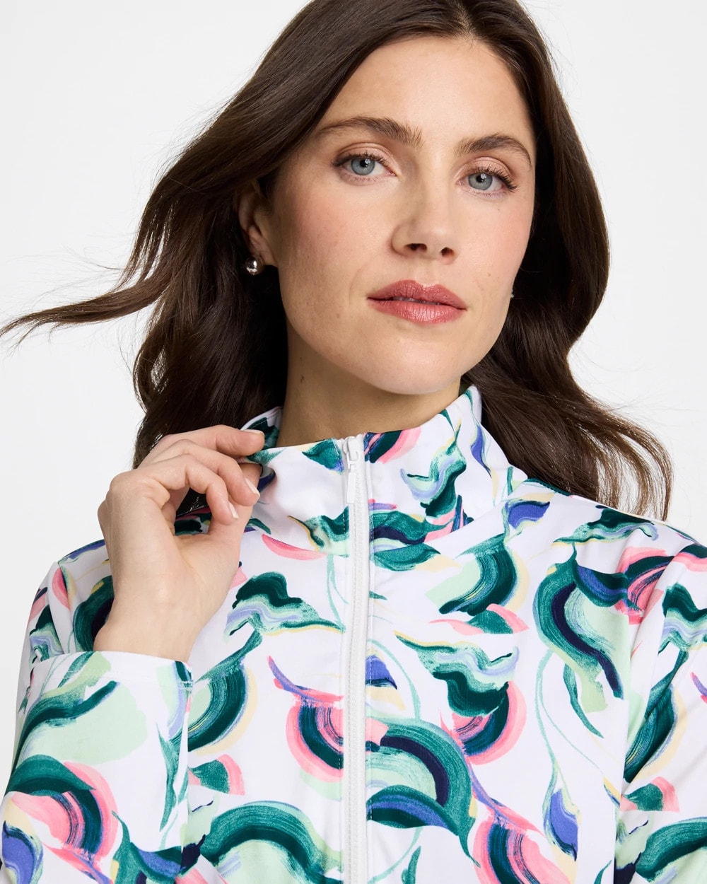 Chico's Great Value - Zenergy® UPF Blooms Mock Zip Polo Blossom