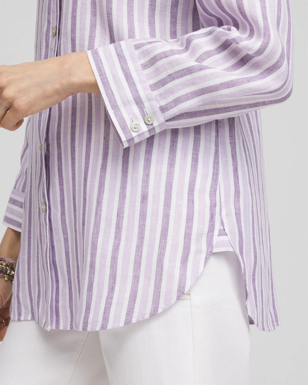 Chico's Classic - No Iron™ Plum Striped Linen Shirt Plum Shade