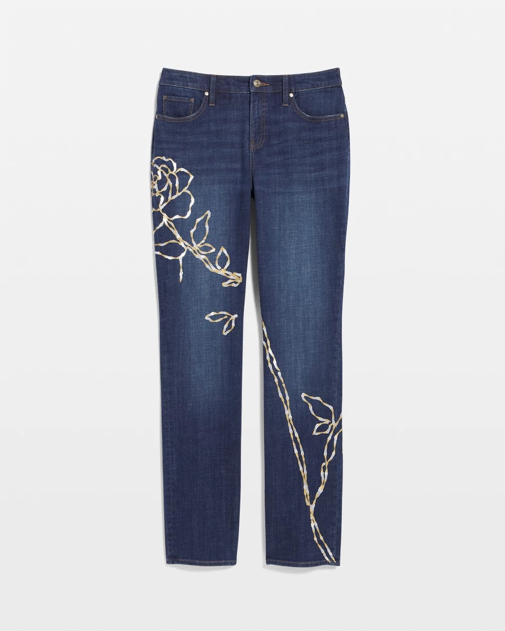 Chico's Recommended - Sequins Rose Girlfriend Slim-Leg Jeans Sequoia Indigo