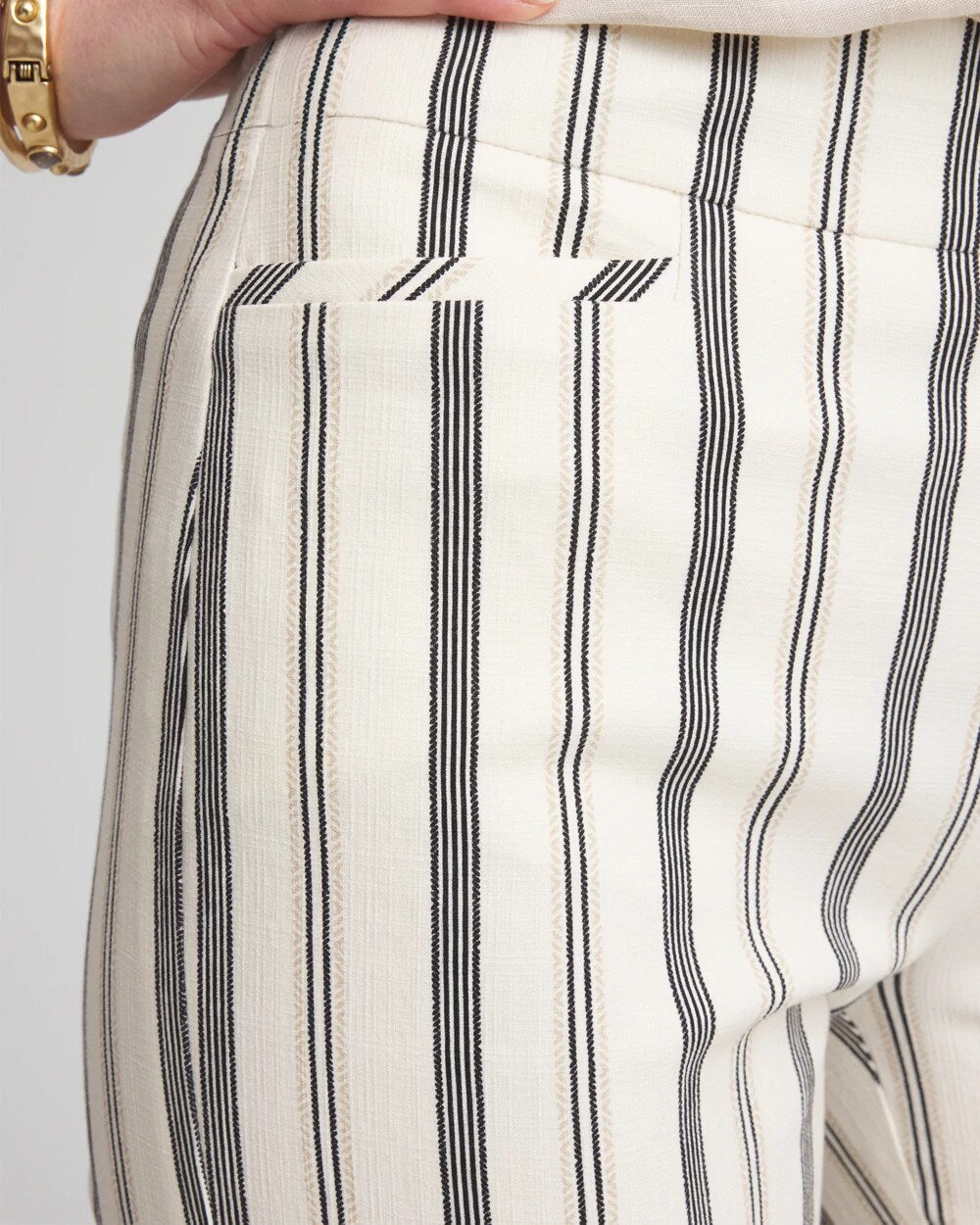 Chico's Signature - Brigitte™ Slub Striped Cropped Pants Ecru