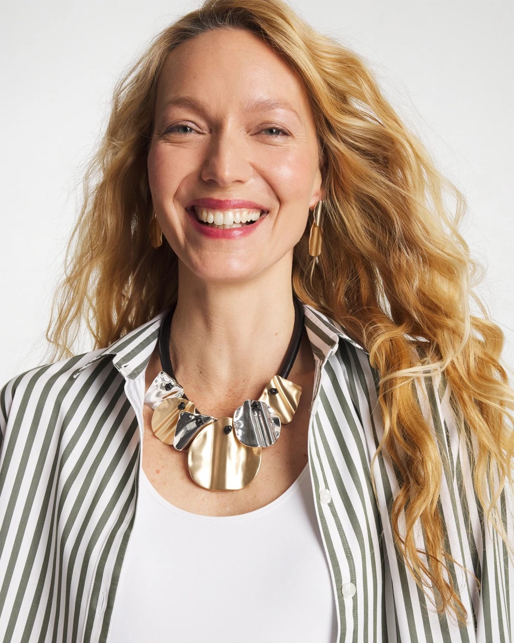Chico's Hot Sale - Crinkle Mixed Metal Bib Necklace Mixed Metals