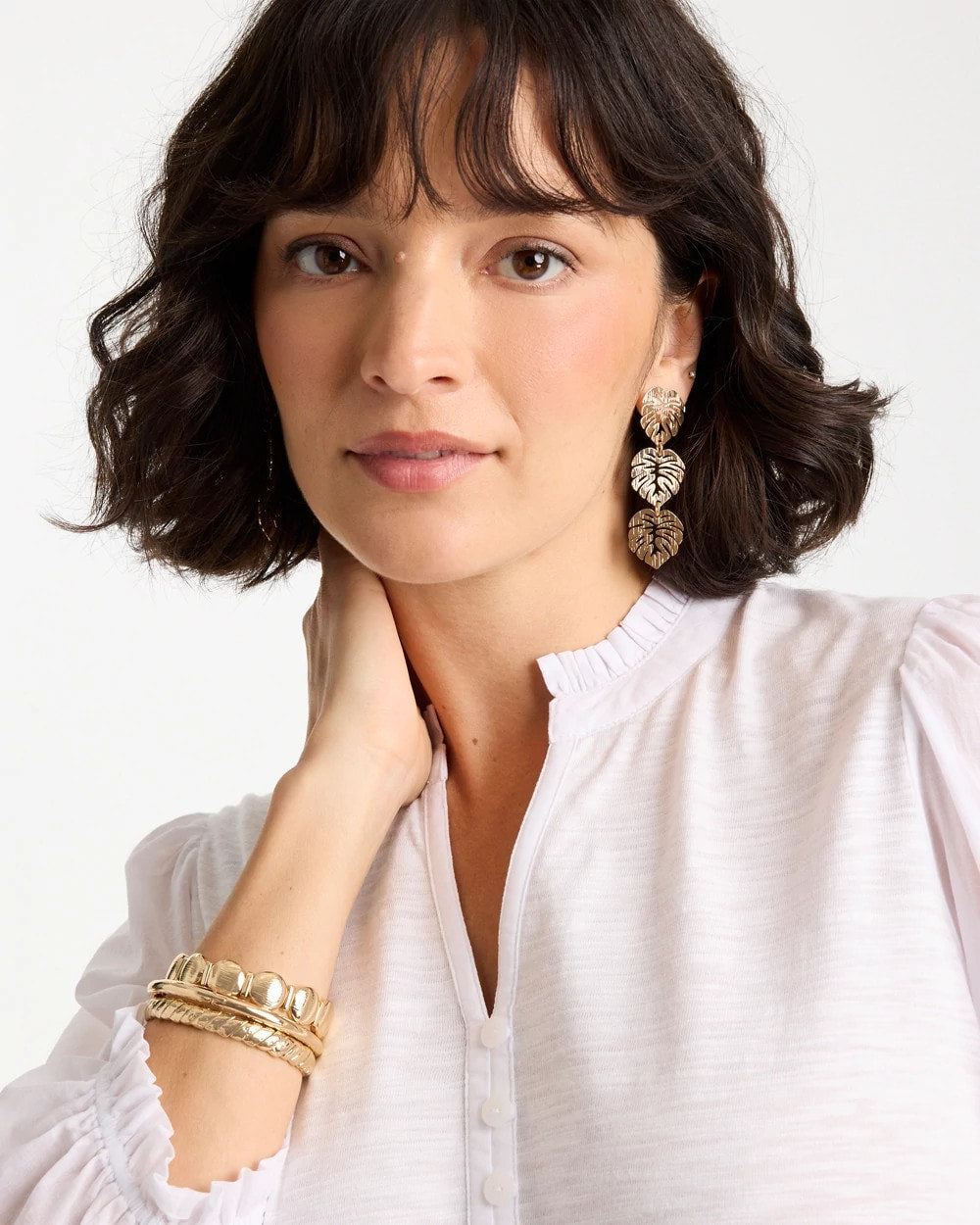 Chico's Customer Favorite - Palm Frond Linear Drop Earrings Gold