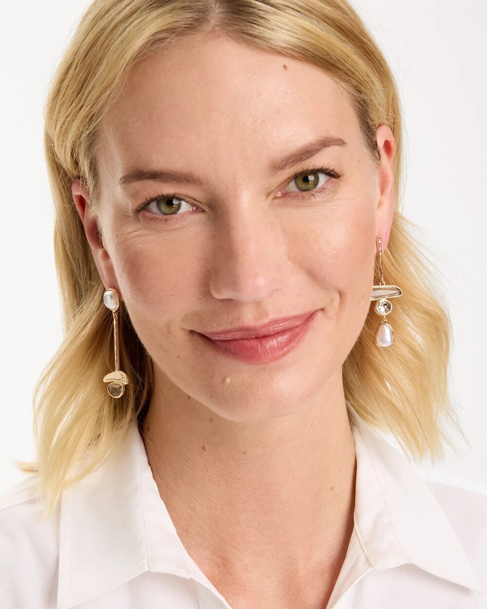 Chico's Latest - Asymmetrical Pearlescent Linear Earrings Pearl